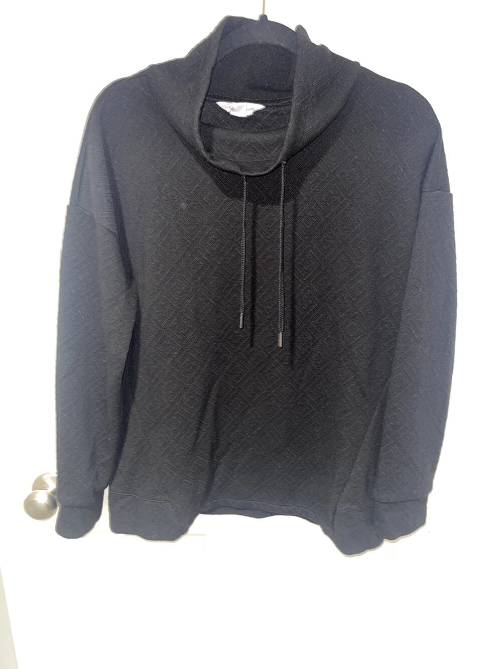 Liz Claiborne Black Textured Quilted Cowl Neck Pullover Sweatshirt